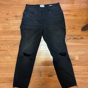 Frame Le Nouveau Straight high rise ripped knees, frayed hem denim